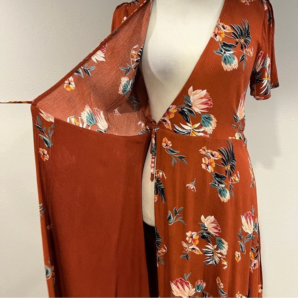 Lulu's‎ burnt Orange wrap Sundress with short Sleeves size small - Picture 5 of 14
